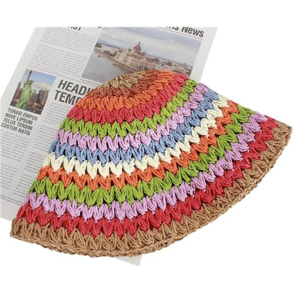 Foldable Wide Brim Colorful Crochet Straw Hat, UPF 50+ Summer for Women main image 5